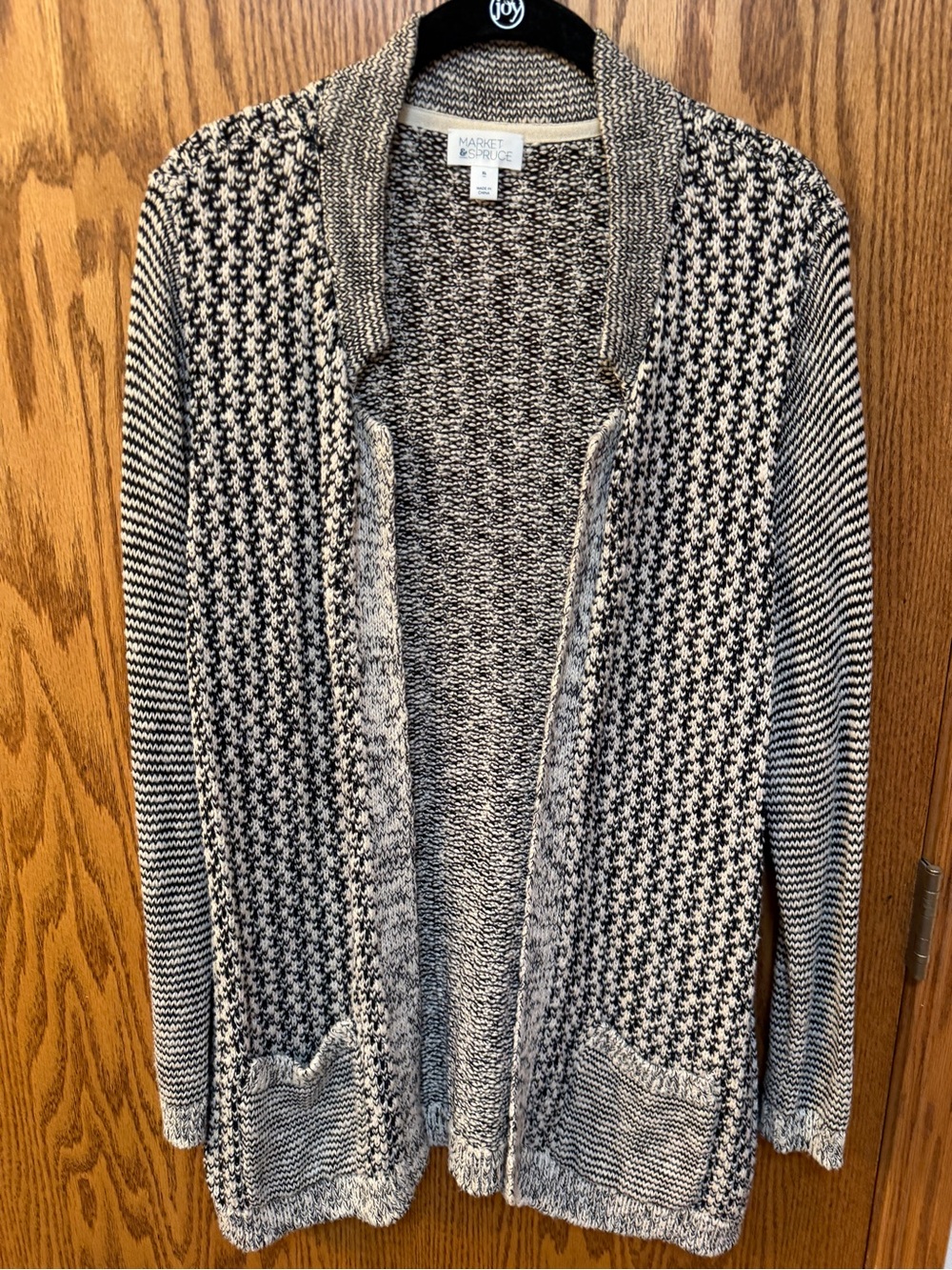Market & Spruce Black and Cream Open Cardigan with Pockets